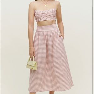Reformation Louise Linen Two Piece Blush Check